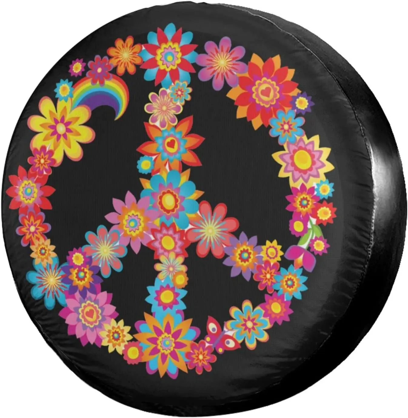 Foruidea Colorful Peace Flower Spare Tire Cover Waterproof DustProof UV Sun Wheel Tire Cover Fit for Car,Trailer, RV, SUV and