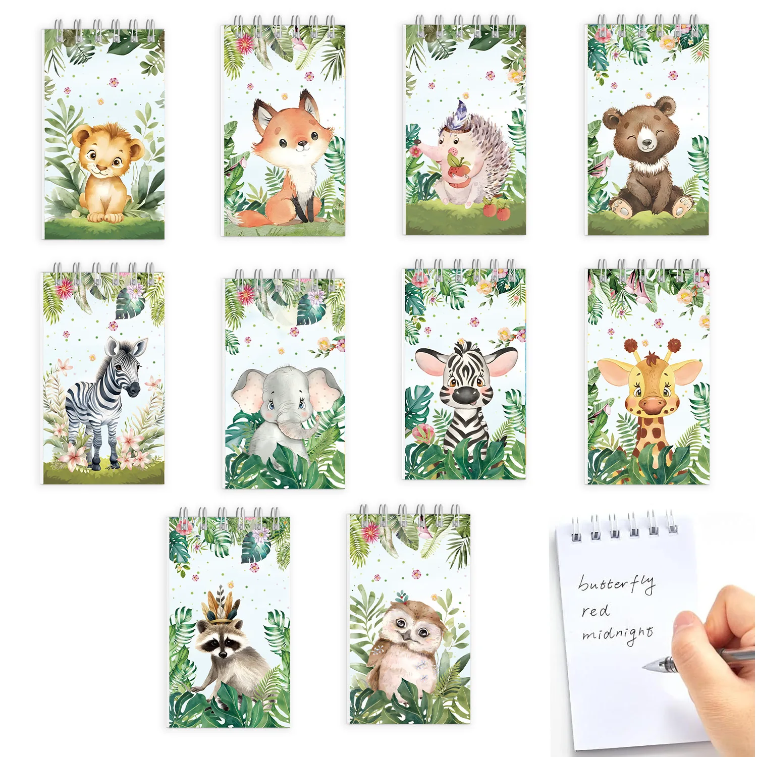 10 Stück tragbares Spulen-Notizbuch mit Cartoon-Dschungel-Safari-Tier, Mini-Notizblock für Kindergeburtstagsfeiern, Gastgeschenke für den Schulanfang – Detail 7