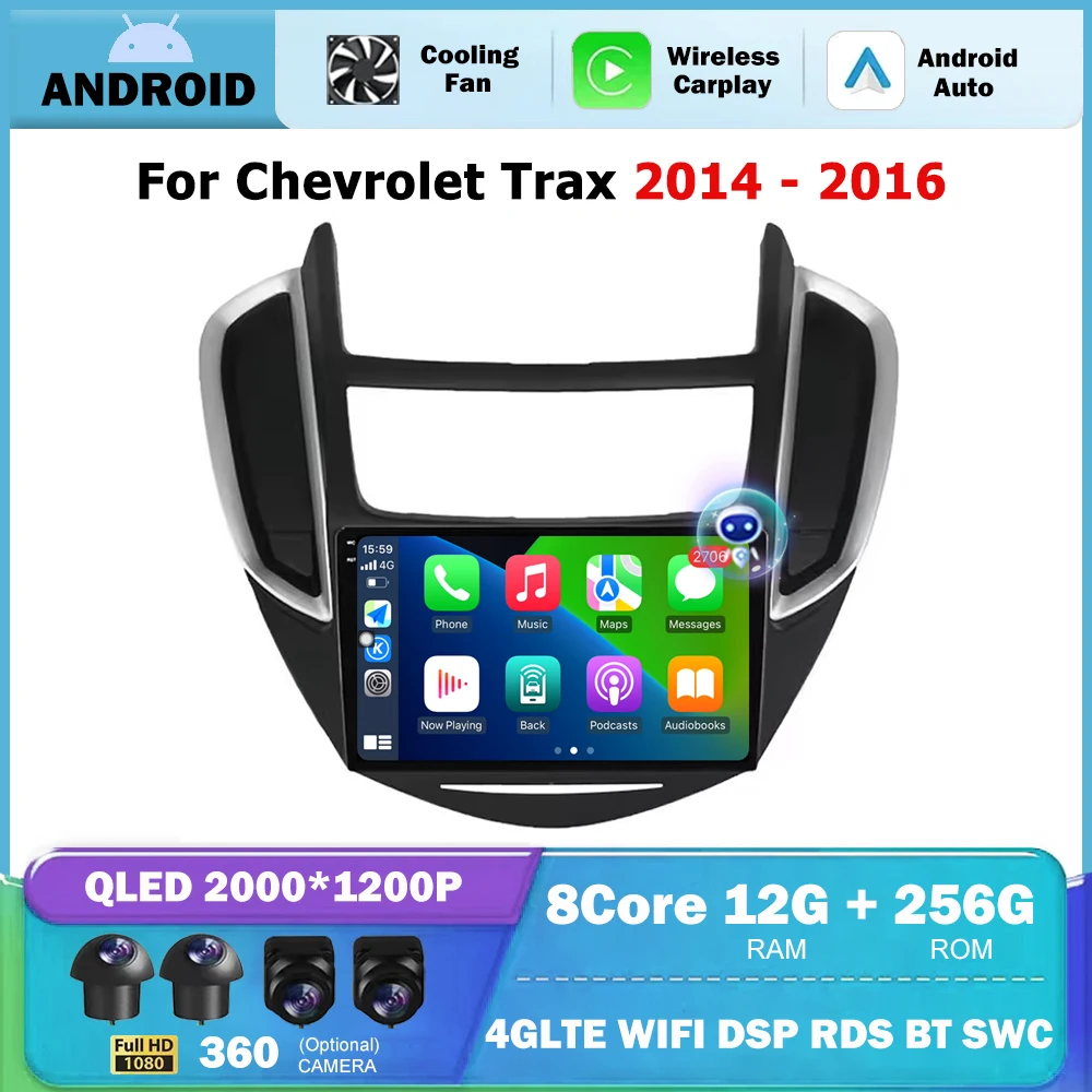 Android auto carplay 4g wifi para chevrolet trax 2014-2016 rádio do carro estéreo reprodutor multimídia navegação gps 360 câmera bt dsp