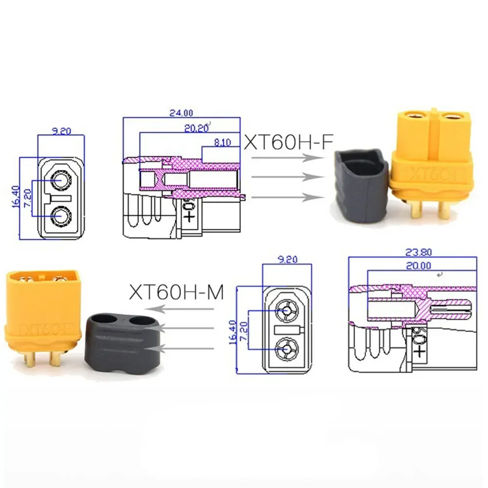 10 Uds. Conector AMASS XT60H + XT60 con cubierta protectora enchufe de alimentación macho hembra con funda para batería Lipo aviones RC coches