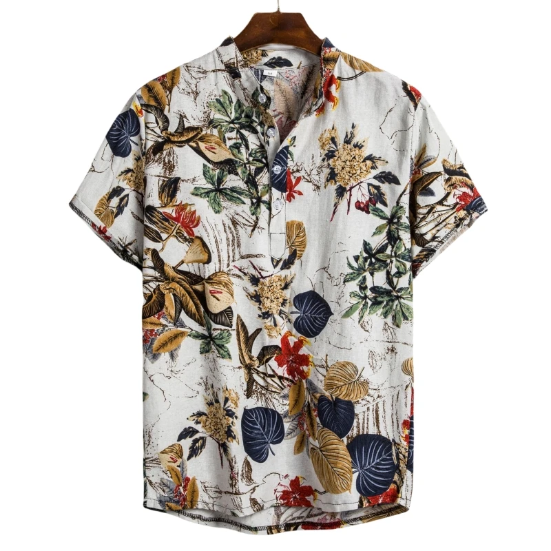 Hawaiian Shirt for Men Shirts T-shirts Man T-shirt Men's Beach Korean Popular Clothes Tiki Short Sleeve Clothing Mens Formal