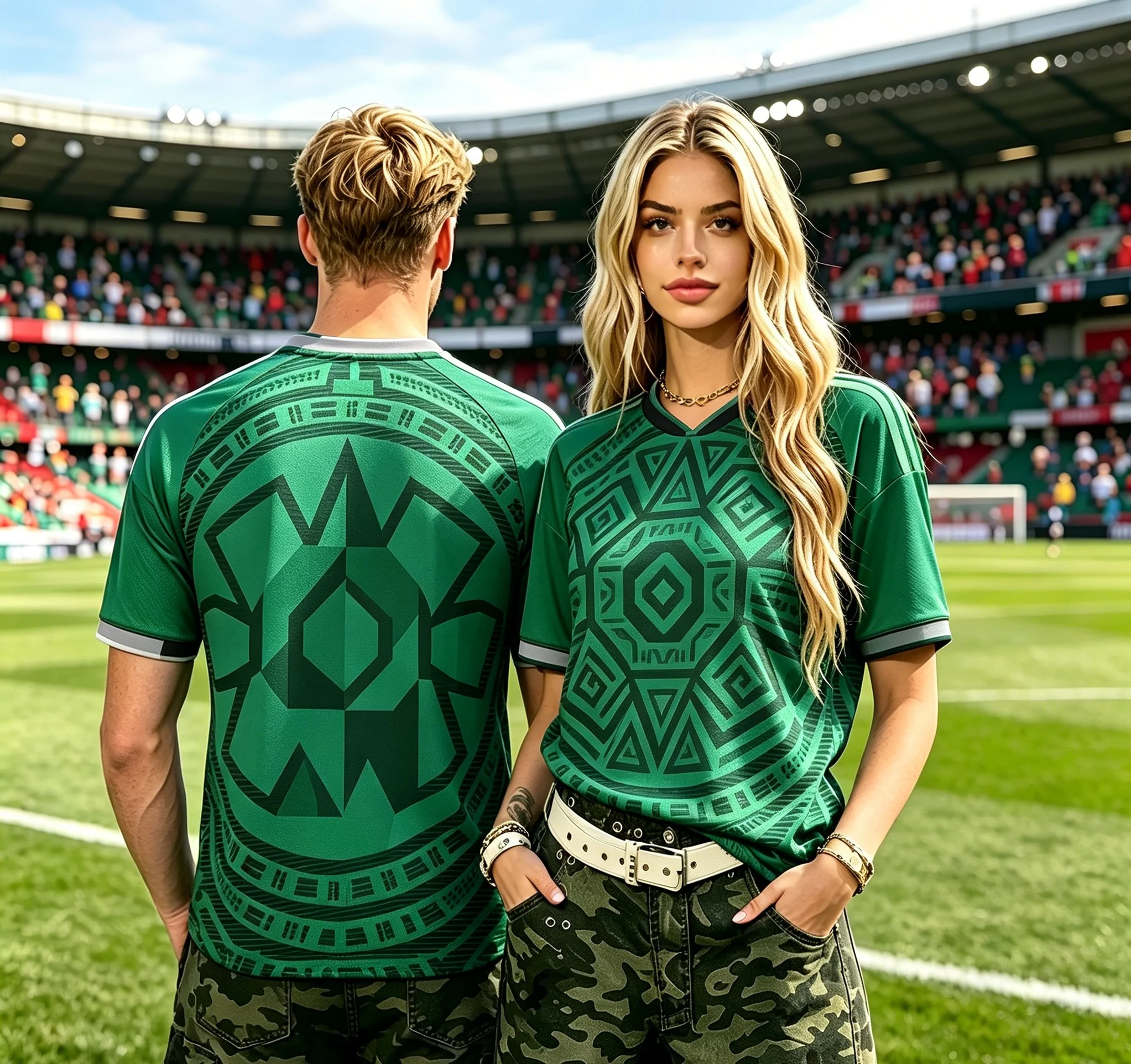 Unisex Green Aztec Tribal Geometric Print Sports Jersey Breathable Quick Dry Football Training Top Casual Fan Tee