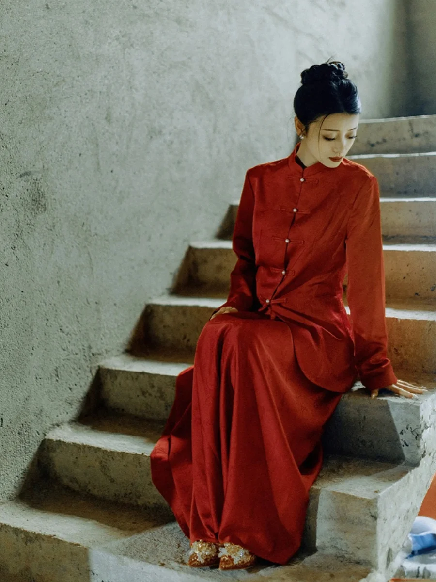 

Engagement Wedding Dr Long Sve Red New Chinese Sle Beautiful Women's Clothing Sweet Sle Mid-Length Slim Fit