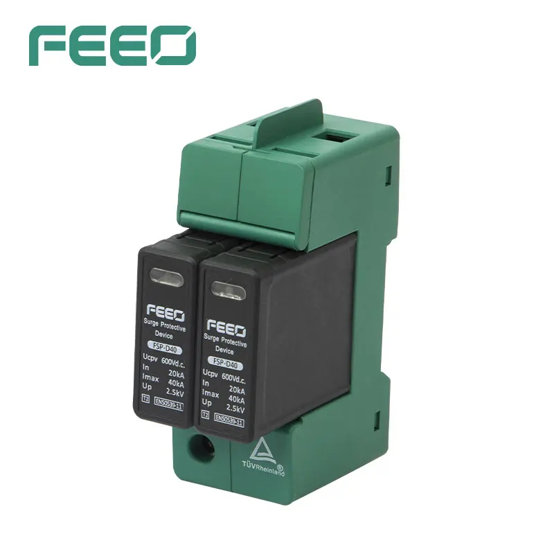 FEEO DC SPD 2P 600V 800V 20KA~40KA Din Rail Solar Outdoor Power Protective Devices Surge Protectors Home Electrical Low-voltage