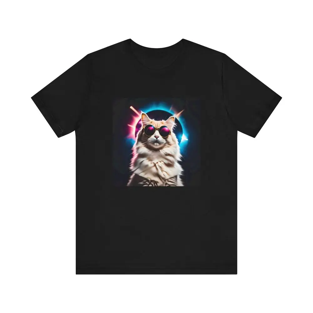 Bella+Canvas 3001, Unisex, Black, 2024 Total Solar Eclipse T-Shirt, Cute Cat