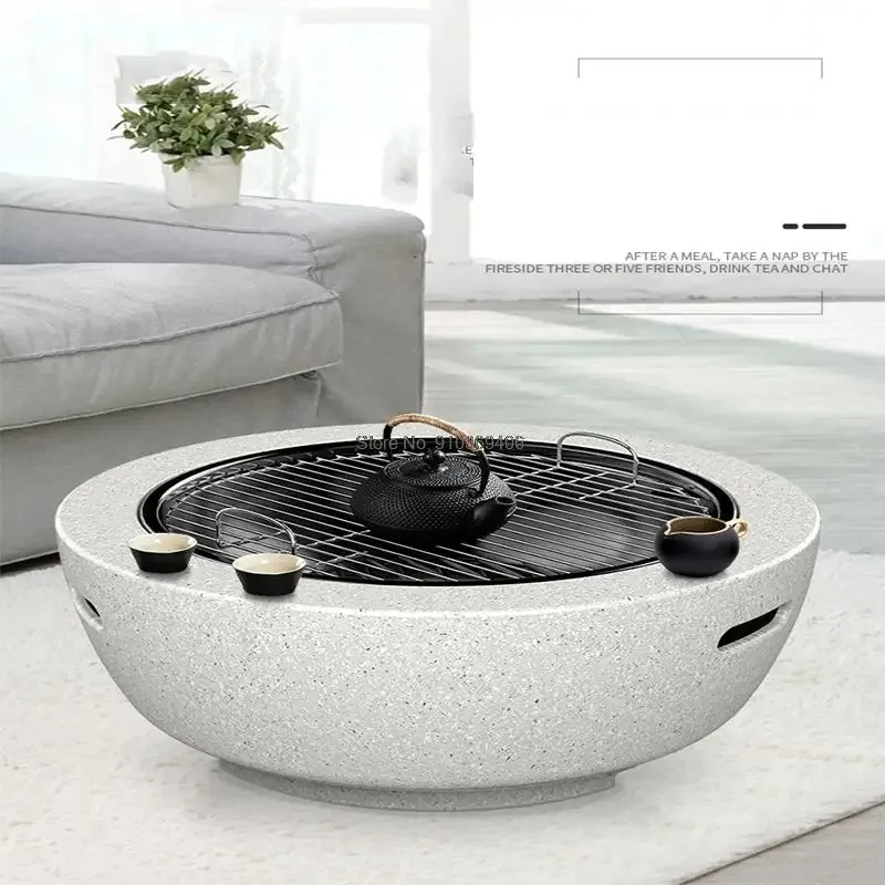 

Round Outdoor Fire Pit Table Household Charcoal Brazier Garden Courtyard Barbecue Grill with Mesh Enclosure and Barbecue Net