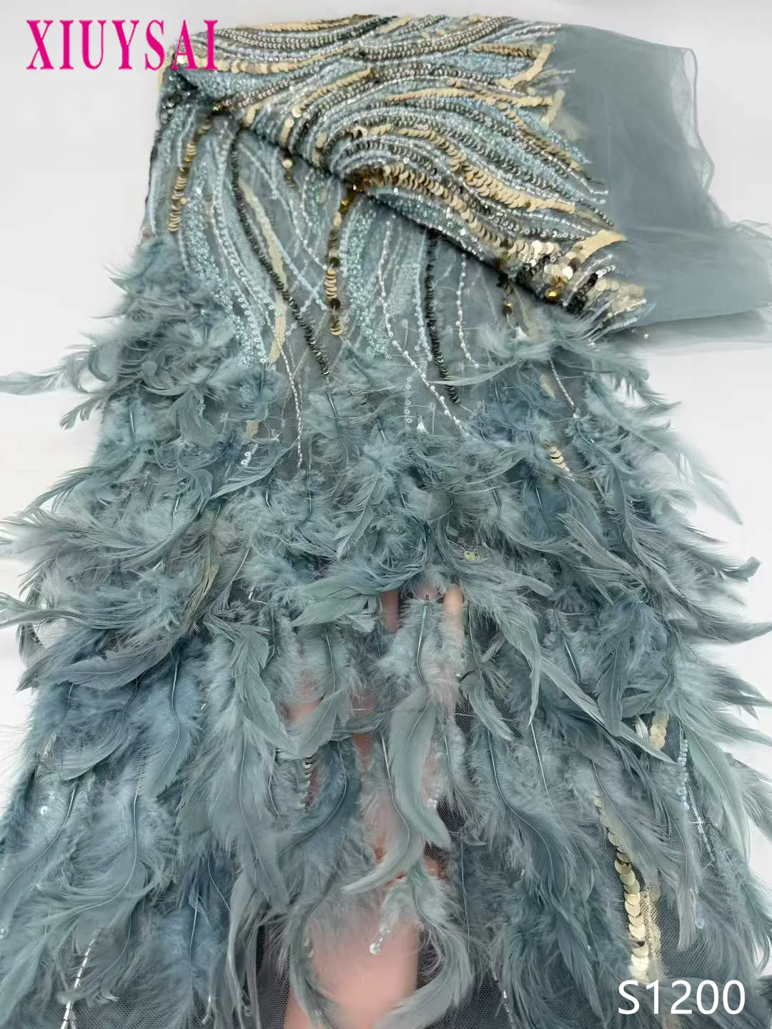 

Luxury 3D Feather Nigerian Handmade Beads Lace Fabric African Tulle Sequins Beaded Embroidery French Mesh 2026