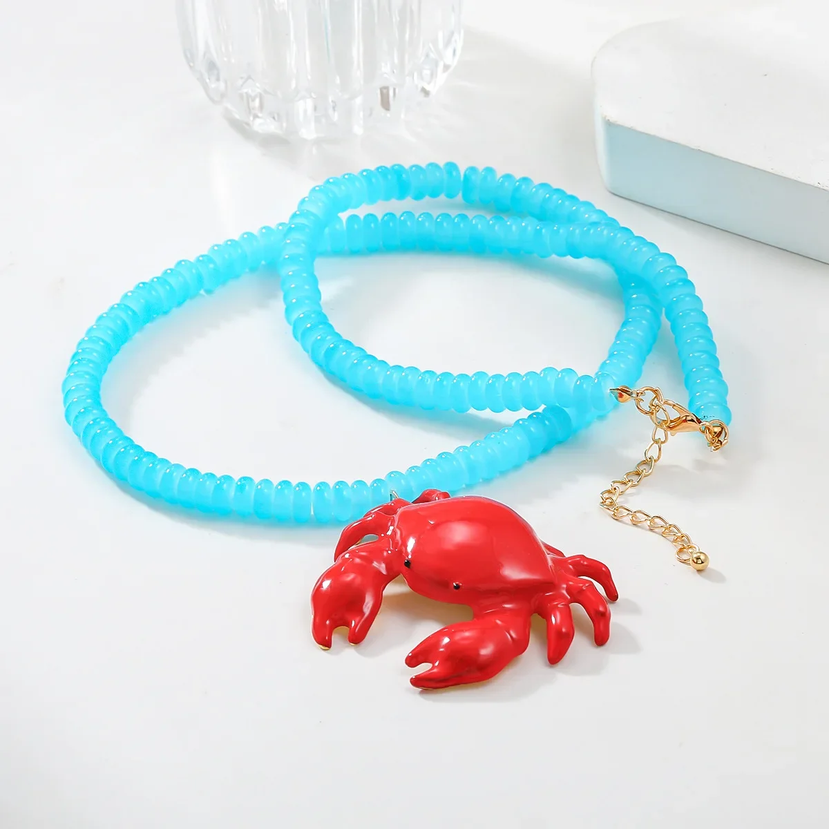 Exaggerated Summer New Beach Ocean Style Red Crab Animal Pendant Necklace for Women Hip Hop Party Jewelry Accessories