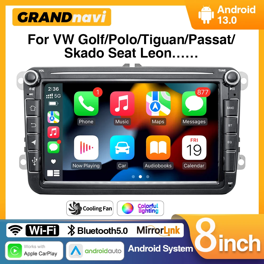 

GRANDnavi 2Din Android 13 Car Radio For VW Volkswagen Golf 5 POLO PASSAT B6 CC JETTA TIGUAN TOURAN SHARAN Multimedia Player