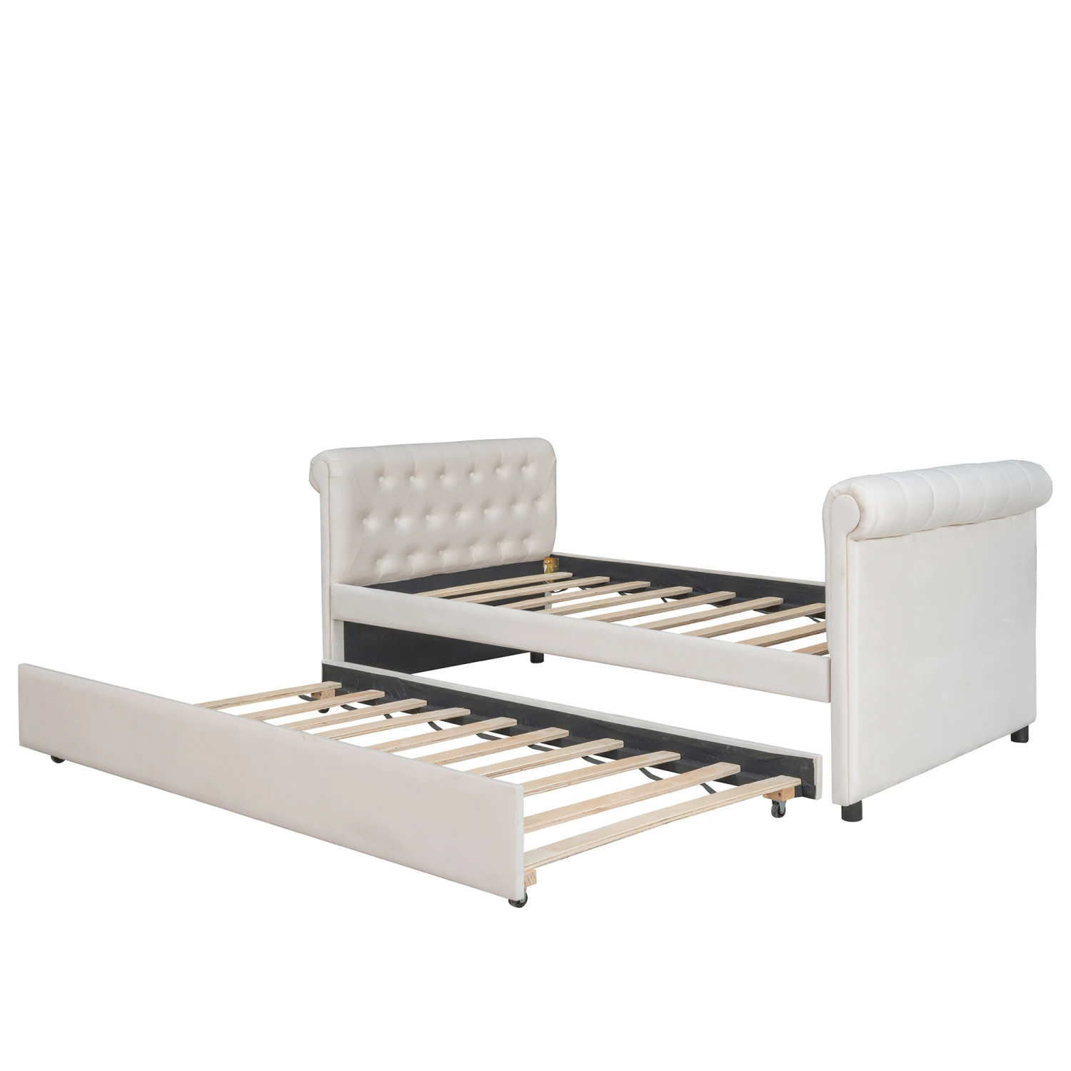 Twin Size Upholstered daybed with Trundle, Wood Slat Support, Beige(OLD SKU  LP000116AAA)