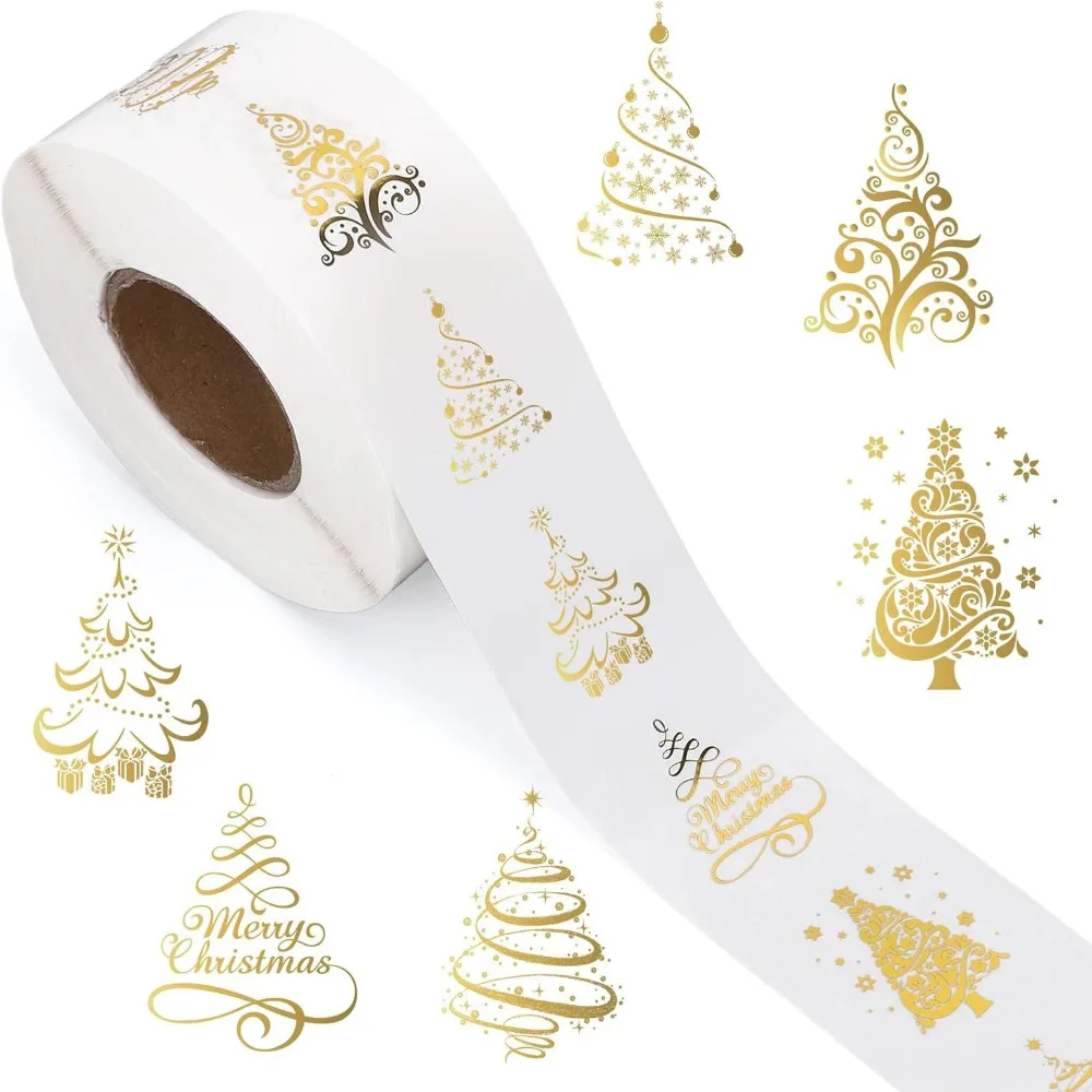 

Clear Stickers Christmas Stickers Roll Gold Foil Design 1inch/2.5cm Size Self-Adhesive Label Decals Gift Decor Stickers