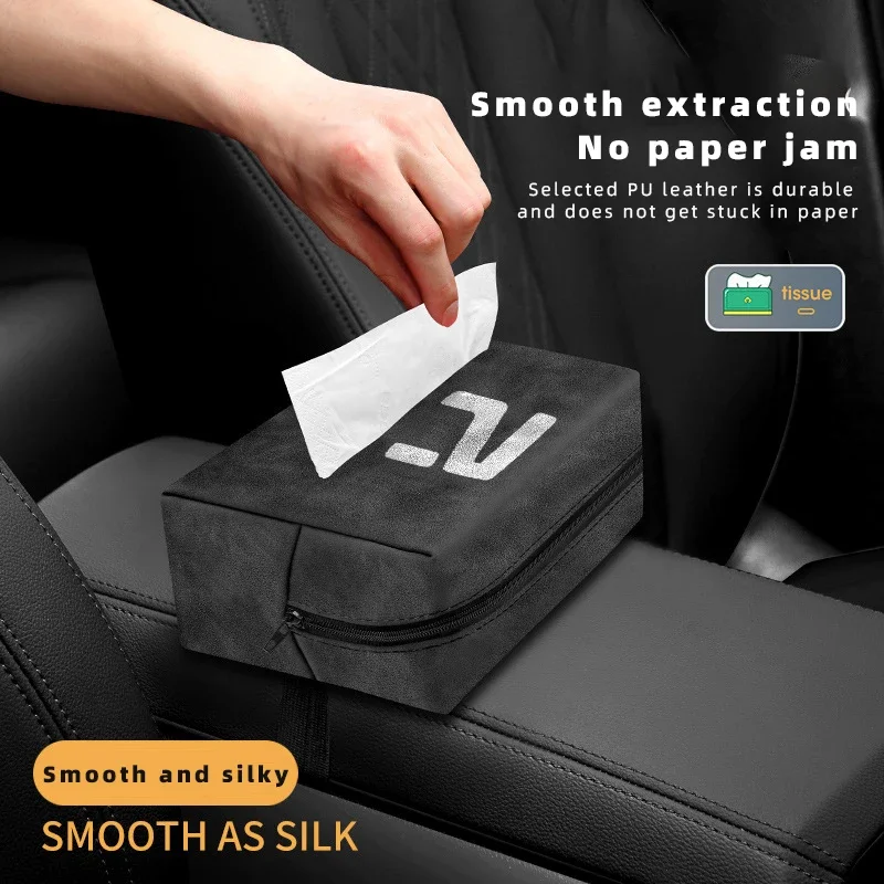 

Car Tissue Box Holder Suede Leather Center Console Armrest Napkin Box for RISING Feifan ER6 Marvel-R MG5 MG6 MG7 With Fix Strap