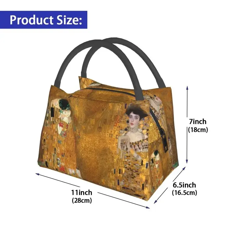 Gustav Klimt Insulated Lunch Bags for Women Leakproof Woman In Gold Cooler Thermal Lunch Tote Beach Camping Travel Shoulder Bag