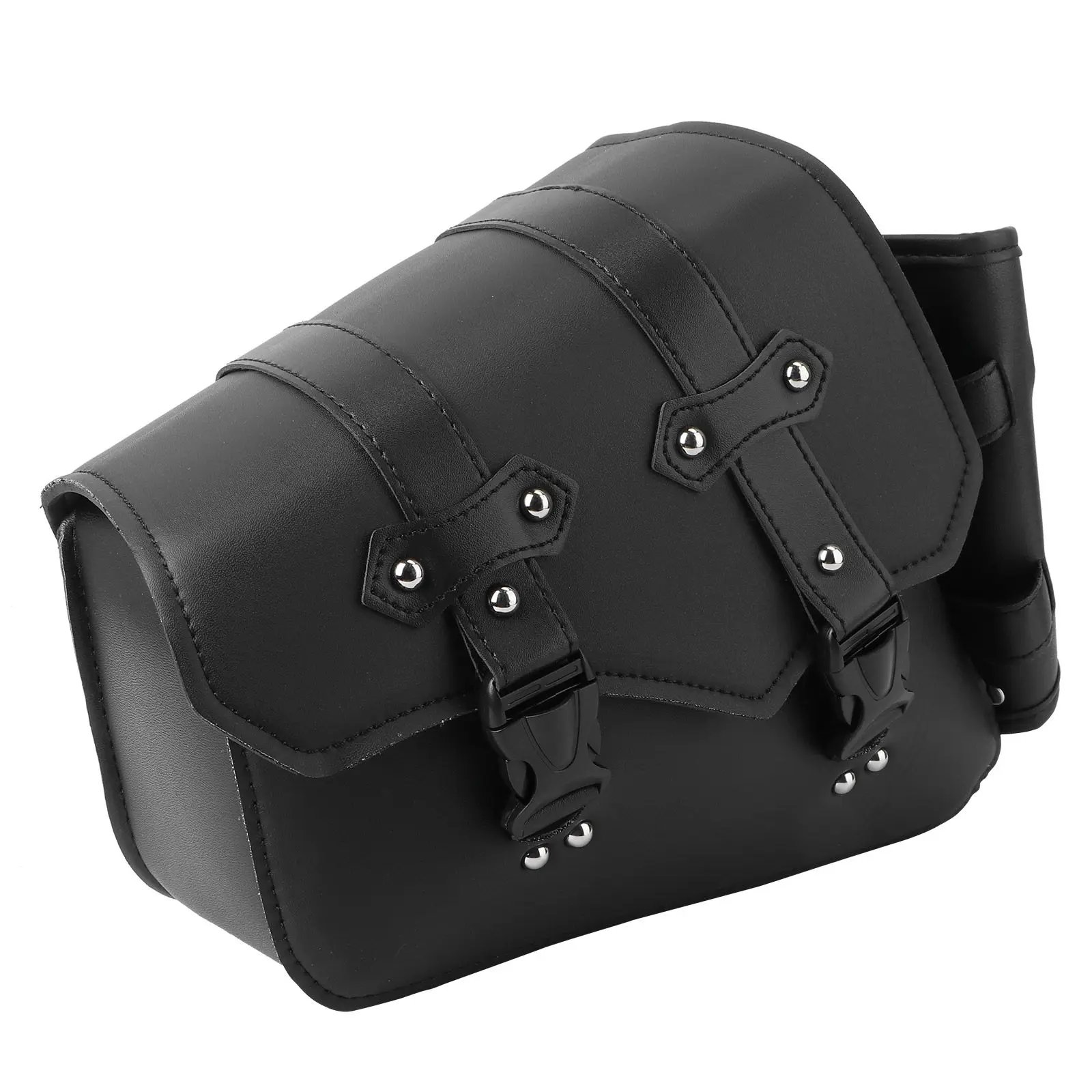 1Pcs Motorcycle Side Bag PU Hanging Tool Pouch Quick Disconnect Buckle Large Capacity Swingarm Saddlebag Left Side Black