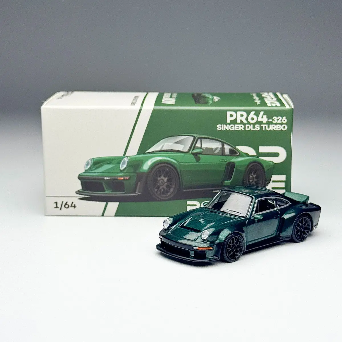 POP RACE 1:64 Porsche 911 Singer Turbo Metallgrünes Legierungsautomodell