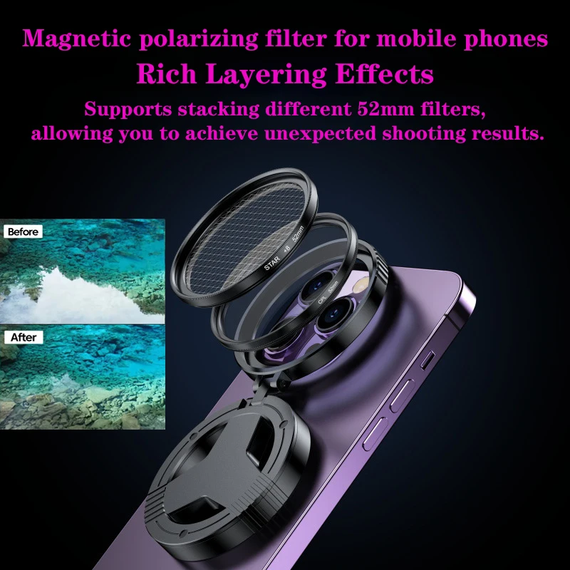 52mm CPL Magnetic Filter for Phone, Universal Circular Polarizer Lens for Magsafe, for Glare Reduction, Photography Accessory
