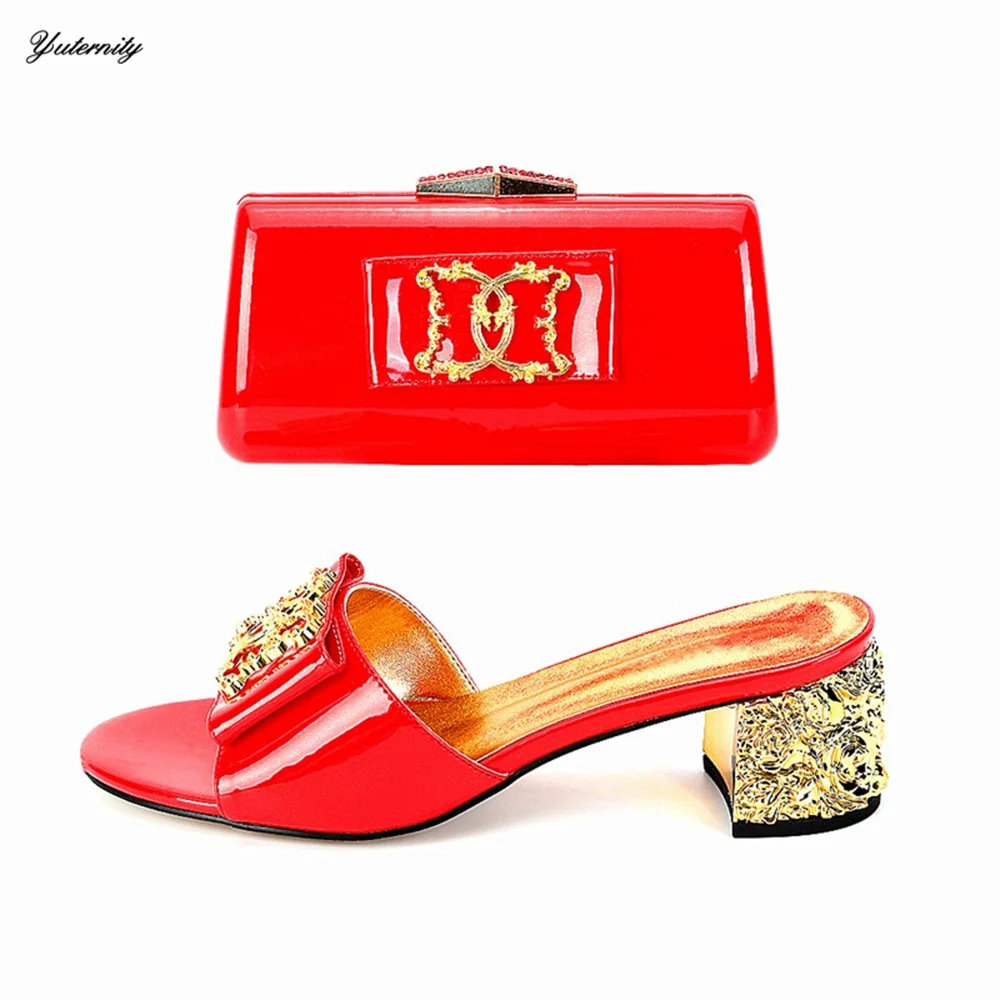 

Fashion Summer Decorated With Metal Shoes And Bag Set Italian Slipper Pumps Shoes And Bag To Match Set For Wedding Dress