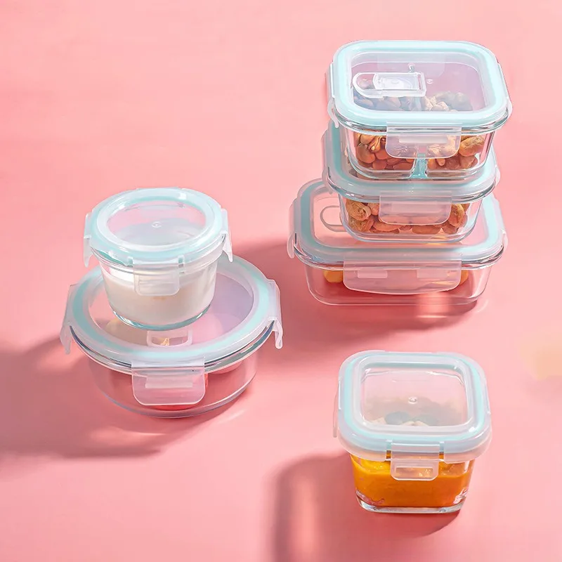 High Borosilicate Glass Lunch Box Microwave Heating Sealed Lunch Bento Boxes Refrigerator Freezer Box Fresh-keeping Soup Bowls