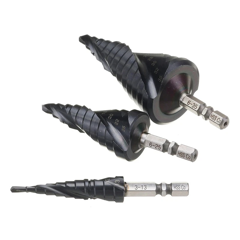 Hex  Shank HSS Co M35 Cobalt TiAIN Spiral Groove 3 Flutes Step Drill Bits For Stainless Steel Iron Hole Opener saw