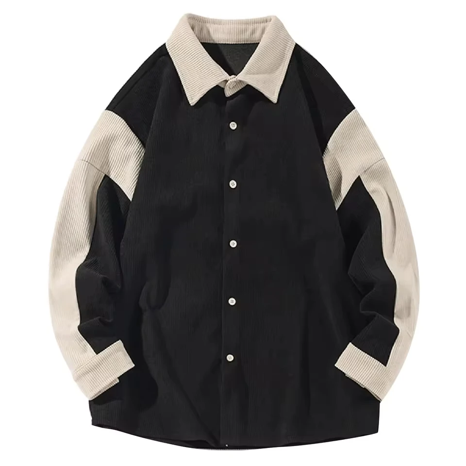 

Mens Loose Corduroy Spliced Long Sleeved Shirt Plus Size Fashionable Casual Shirt For Men Golf Company Group shirt