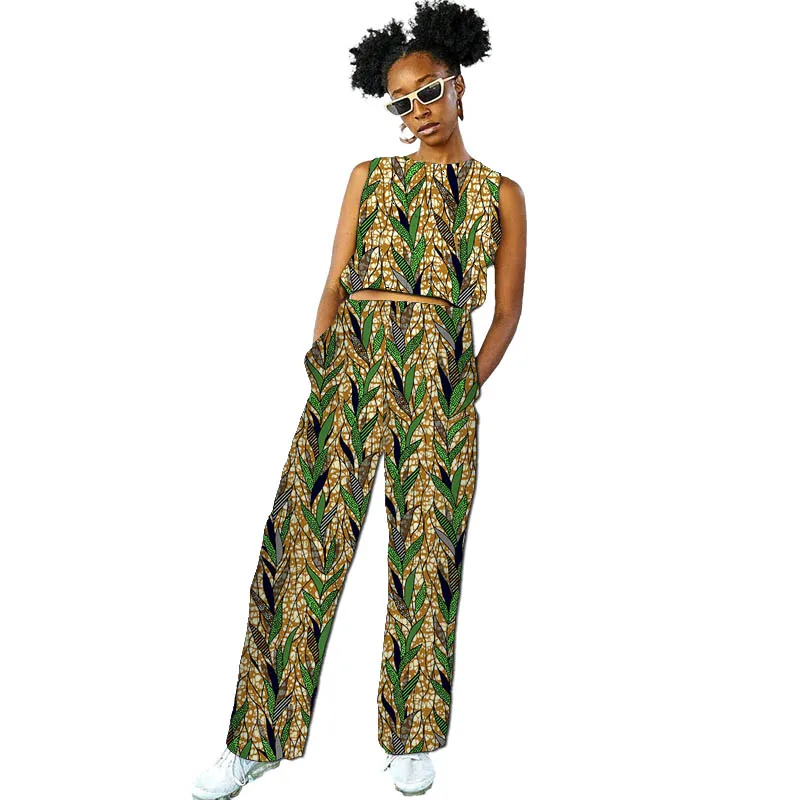 

African Design Couture Women’s Ankara Outfits Vest Patch Pant Tailored Sleeveless Top Set Traditional Print Party Wear