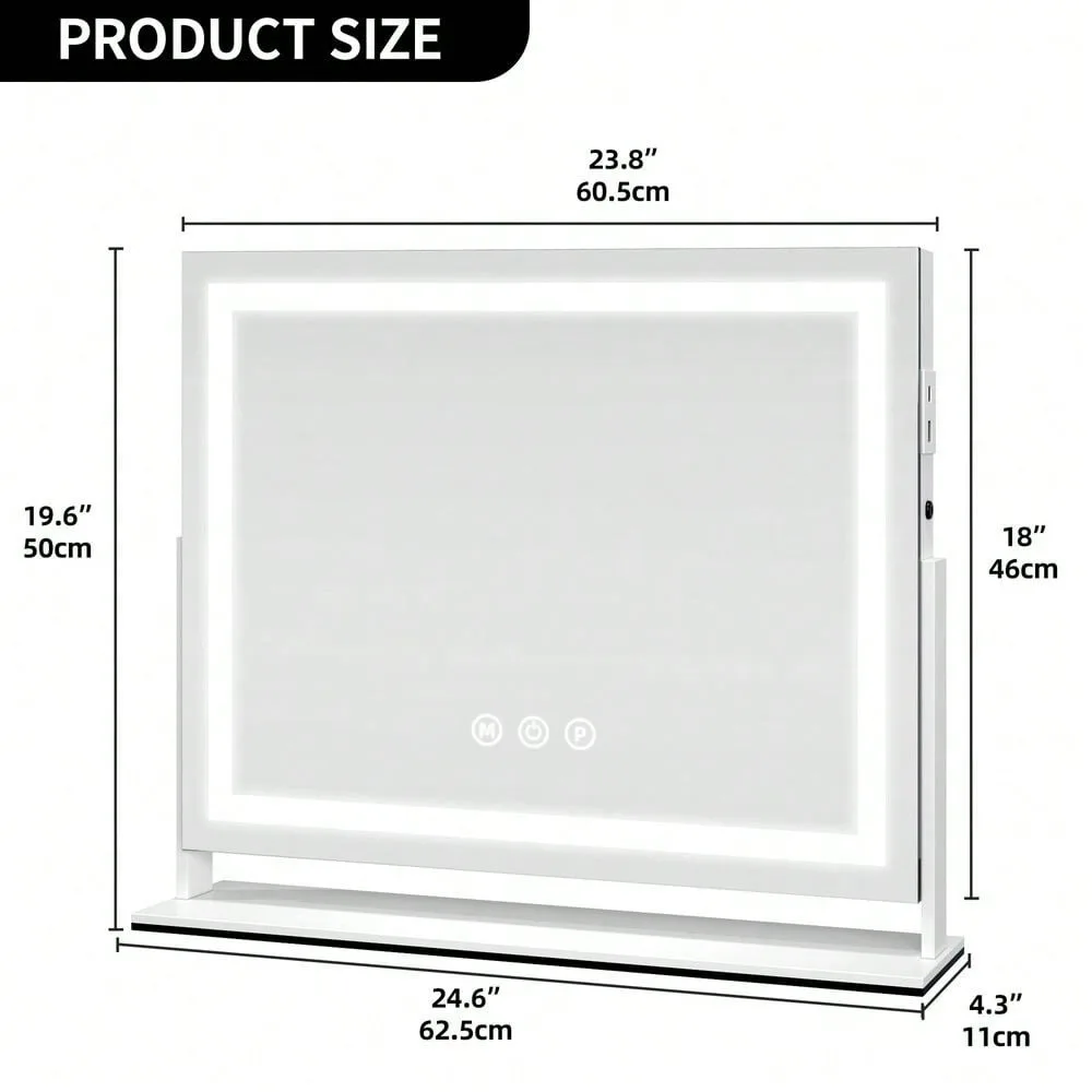 مرآة مكياج مضاءة بإضاءة LED على سطح الطاولة مع منافذ USB للتحكم الذكي باللمس