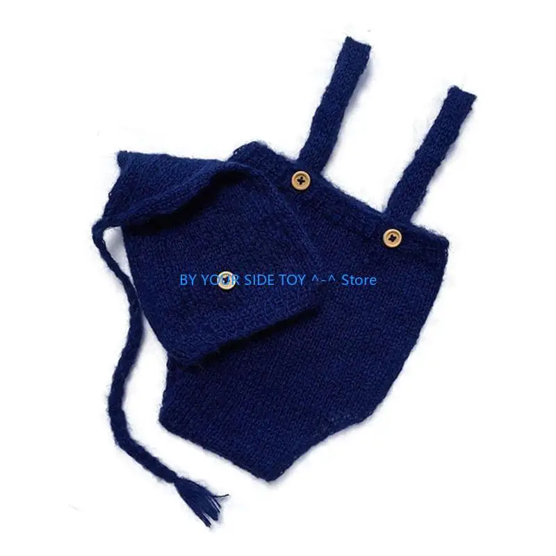 

2 Pcs Newborn Photography Props Crochet Outfit Baby Romper Hat Set Infants Photo Knit Long Tail Cap U6XE