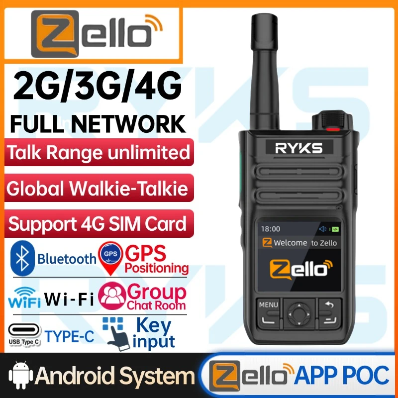 

PTT Zello 4g Sim Card WiFi Network Cell Phone Radio Long Range 100 Miles Professional Walkie Talkie