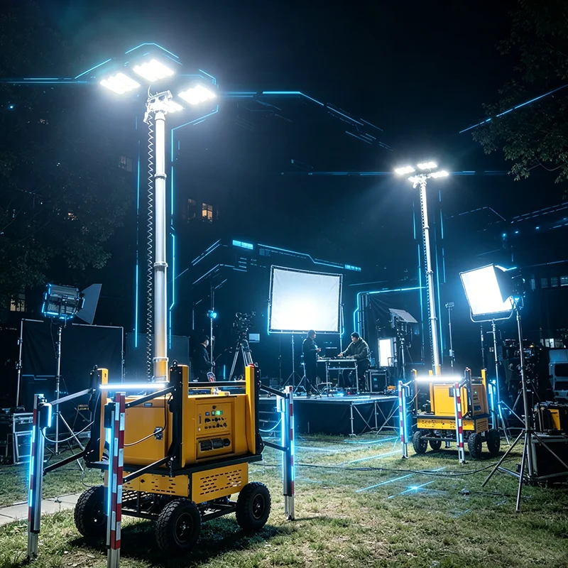 Customized Mobile LED Lighting Tower 5M Adjustable Height IP66 Outdoor Road Maintenance Night Repair High Efficiency Flood Light