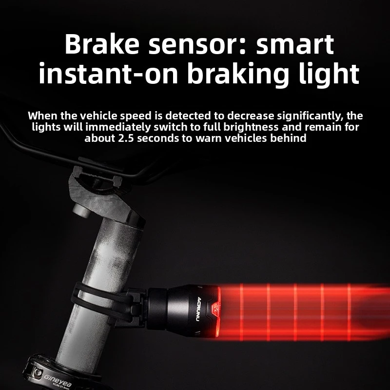 

ACRUNU Bike Smart Induction Brake Tail Light Aluminum Alloy Rechargeable Warning Light for Mountain Road Bike Night Riding
