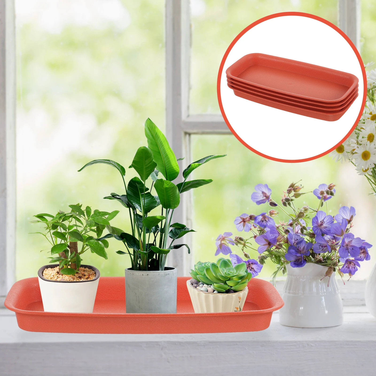 

4 Pcs Waterproof Tray Rectangle Plant Saucer Drip Potted Rectangular Planter Saucers for Plants Outdoor