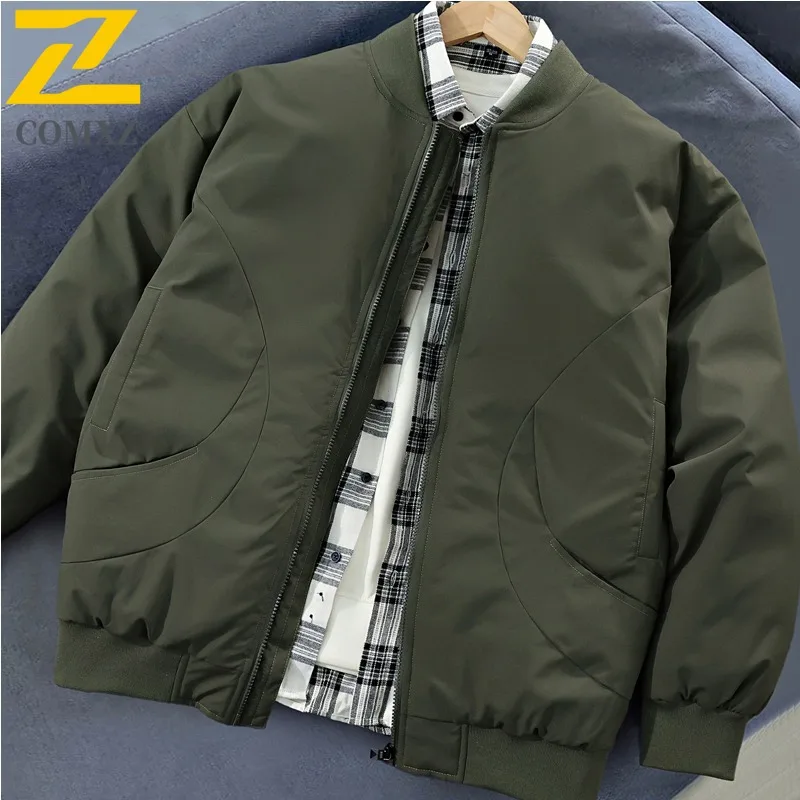 

COMXZ Men Baseball Down Jacket Couple Flight Jacket Thickened Padded coats Thermal Winter Lightweight Coat Solid Color Jacket