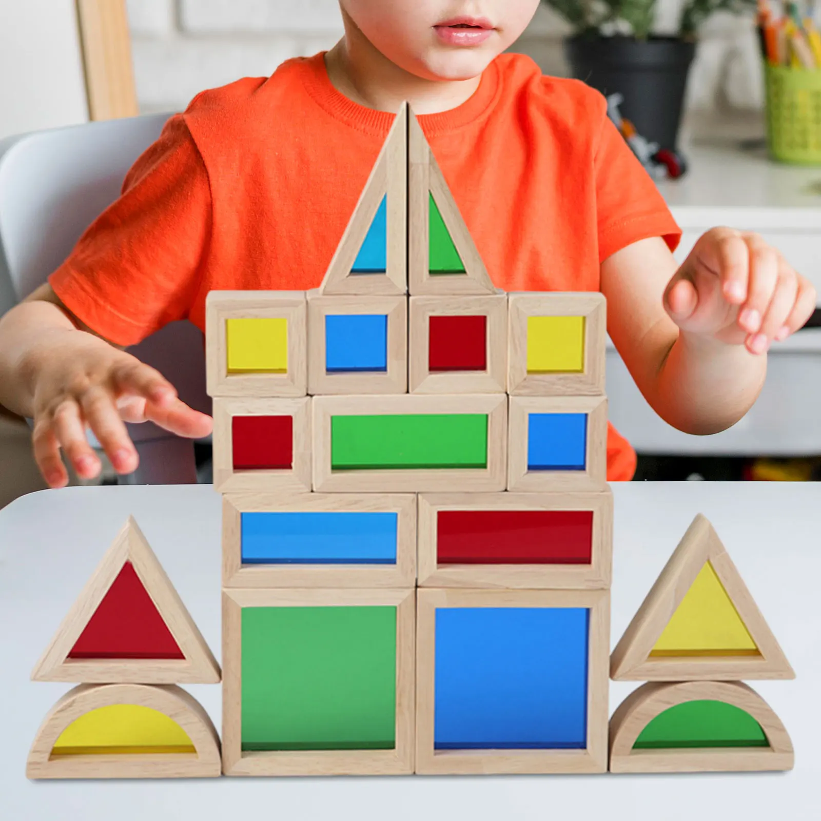 

17Pcs Wooden Blocks Rainbow Stacker Preschool Montessori Toys Stacking Game Construction Toys Developmental Building Blocks Set