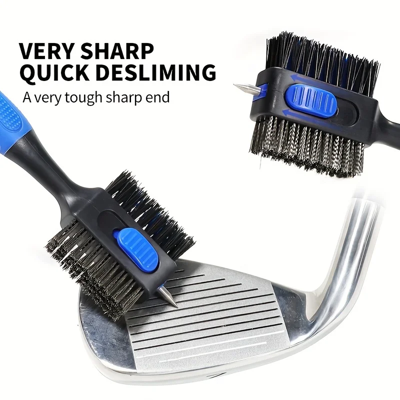 Dual-Sided Golf Club Cleaning Brush Retractable Groove Cleaner with Carabiner 2-in-1 Wire & Nylon Brush for Irons Drivers Wedges