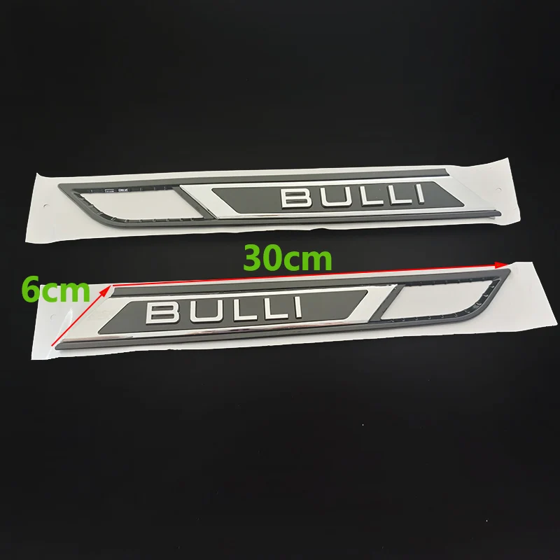2 قطعة/1 زوج جديد ABS BULLI فضي لامع أسود الحاجز شعار الباب لملحقات تصفيف السيارة المتعددة