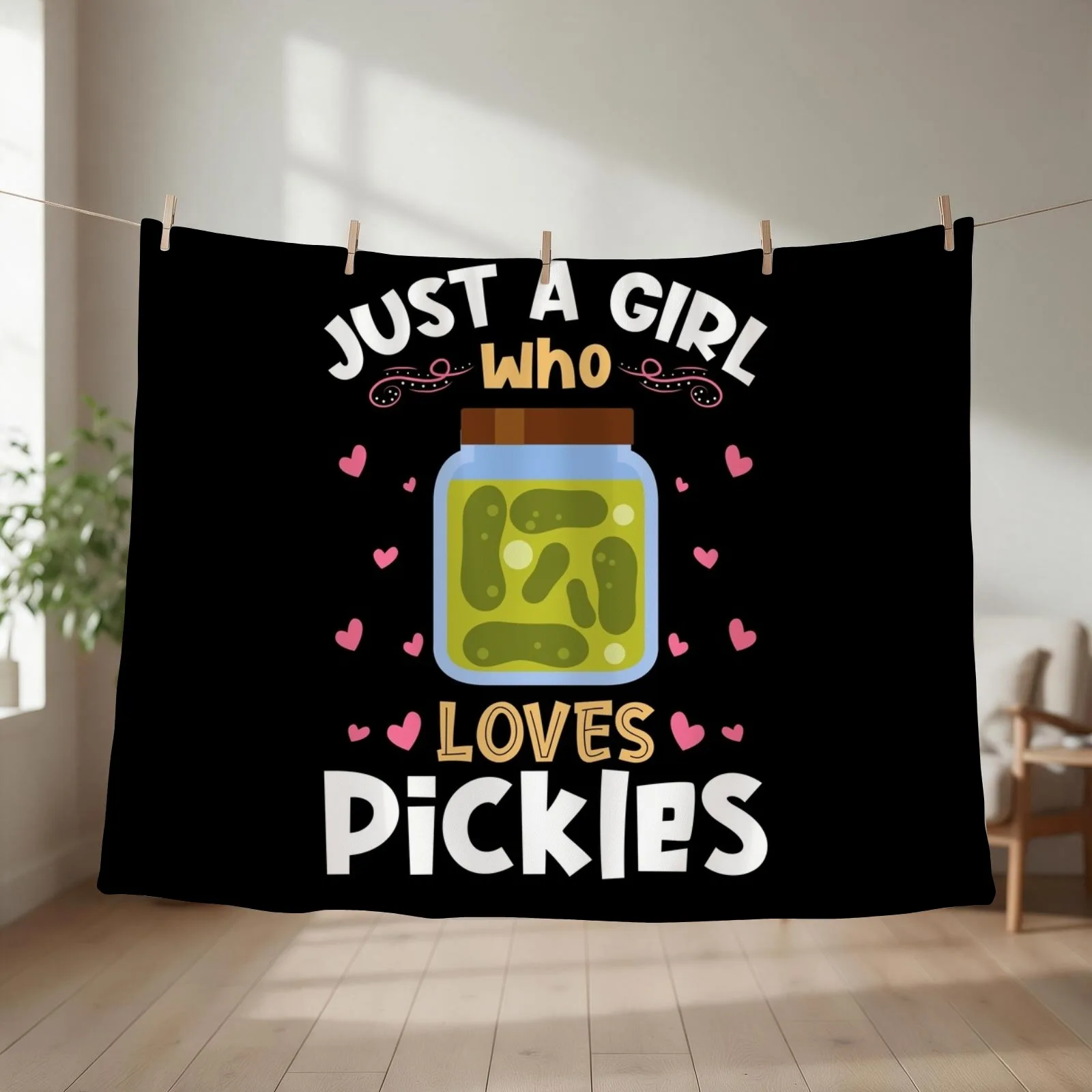 Just a Girl who Loves Pickles Vegan Throw Blanket couch cozy soft plush fuzzy picnic outdoor blanket
