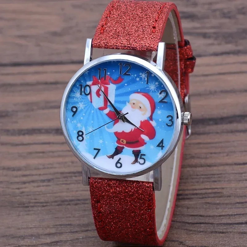 Santa Claus Women's Watches Casual Quartz Wristwatches Bright Color Leather Strap Watches Children Students Clock Gift Relogio