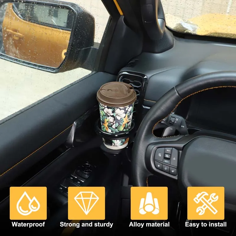 Carbon Steel Black 1Pcs For Ford Ranger 2023+ Car Dashboard Left Air Outlet Water Cup Holder Interior Modification Accessories