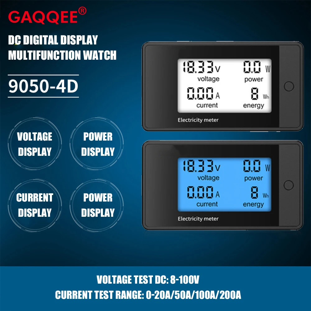 Voltímetro e Amperímetro Lcd Digital Detector de Energia de Energia Medidor com Derivação Tensão em 20a 50a 100a 200a dc 7.5100v