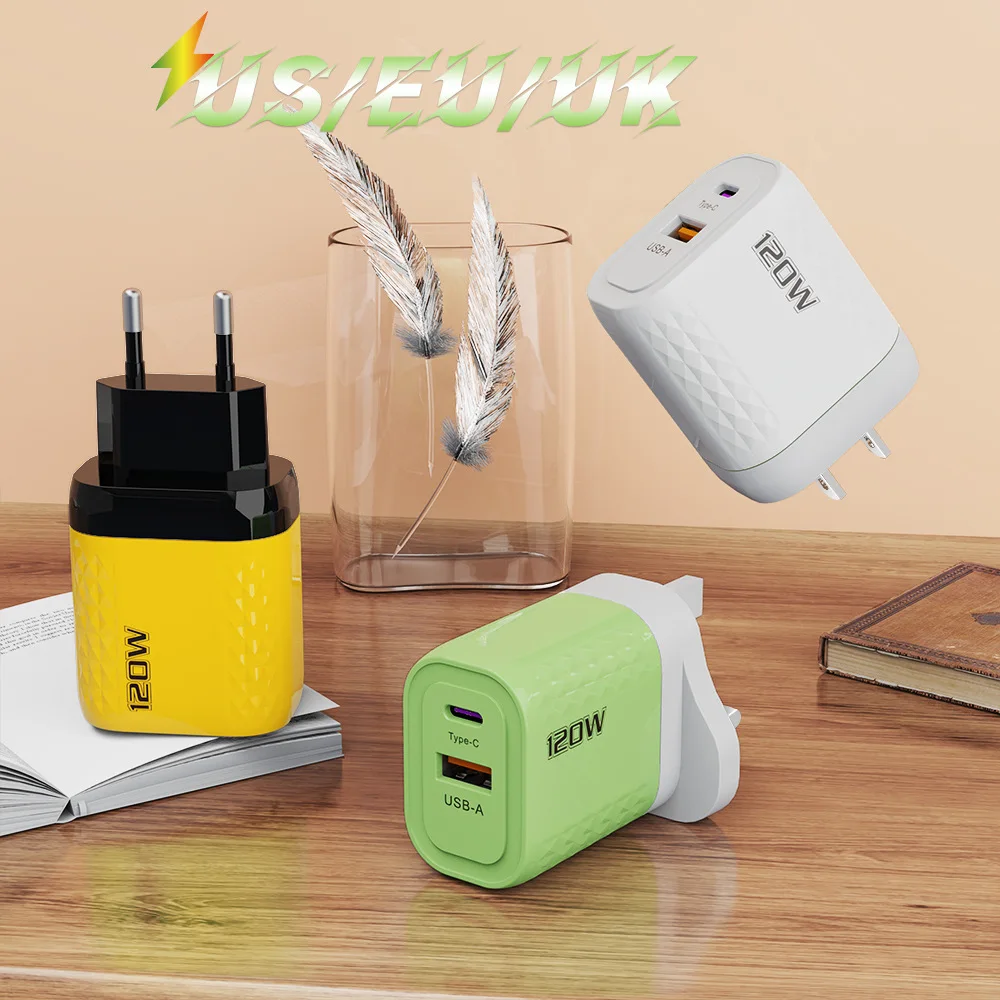 Szybka ładowarka 120W PD QC 3.0 USB typu C Szybkie ładowanie Wtyczka UE/USA/UK Zasilacz do iphone Xiaomi Huawei Samusng