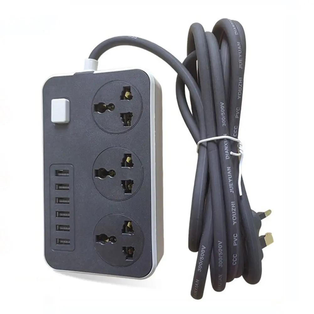 UK EU US Outlet Power Strip Universal Plug 2m Extension Cord Surge-Protected Power Strip Independent Switch Power Button Safe