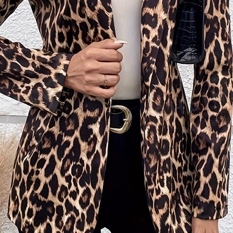 Stylish Leopard Print Lapel Suit Jacket