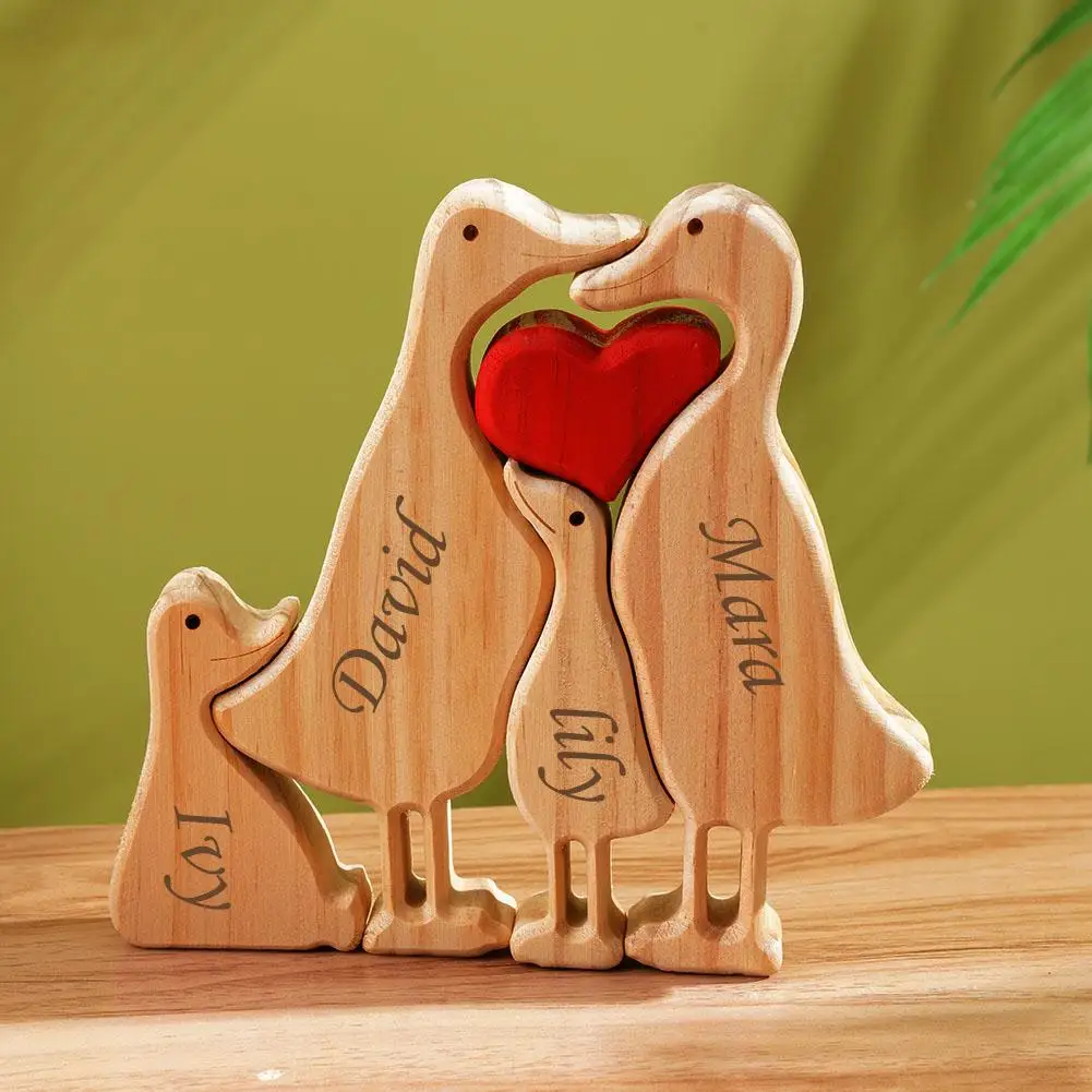 Personalized Duck Family Theme Wooden Art Puzzle 2024 Free Engraving Wooden Desktop Decorations Customized Gifts for Mom Dad