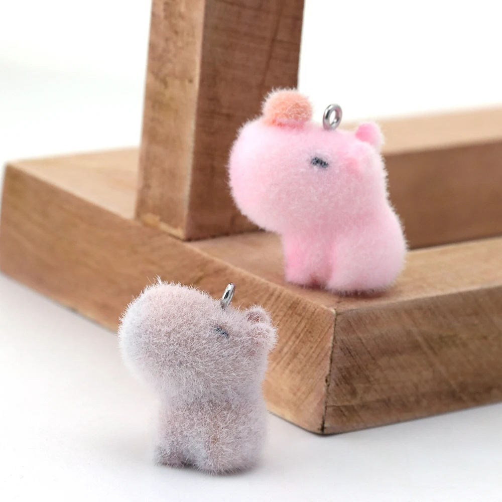 30Pcs 3D Flocking Resin Capybara Charms Cartoon Animal Pendant for Keychain Earrings Necklace Making DIY Jewelry Accessories