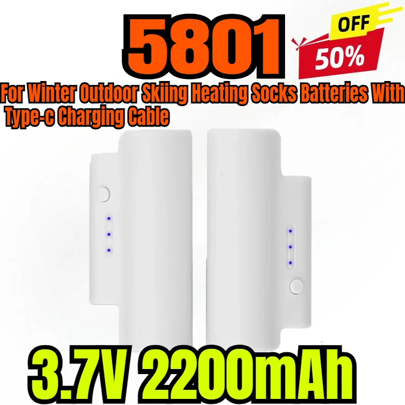 

3.7V 2200mAh Heated Socks Battery Rechargeable For Winter Outdoor Skiing Heating Socks Batteries With Type-c Charging Cable