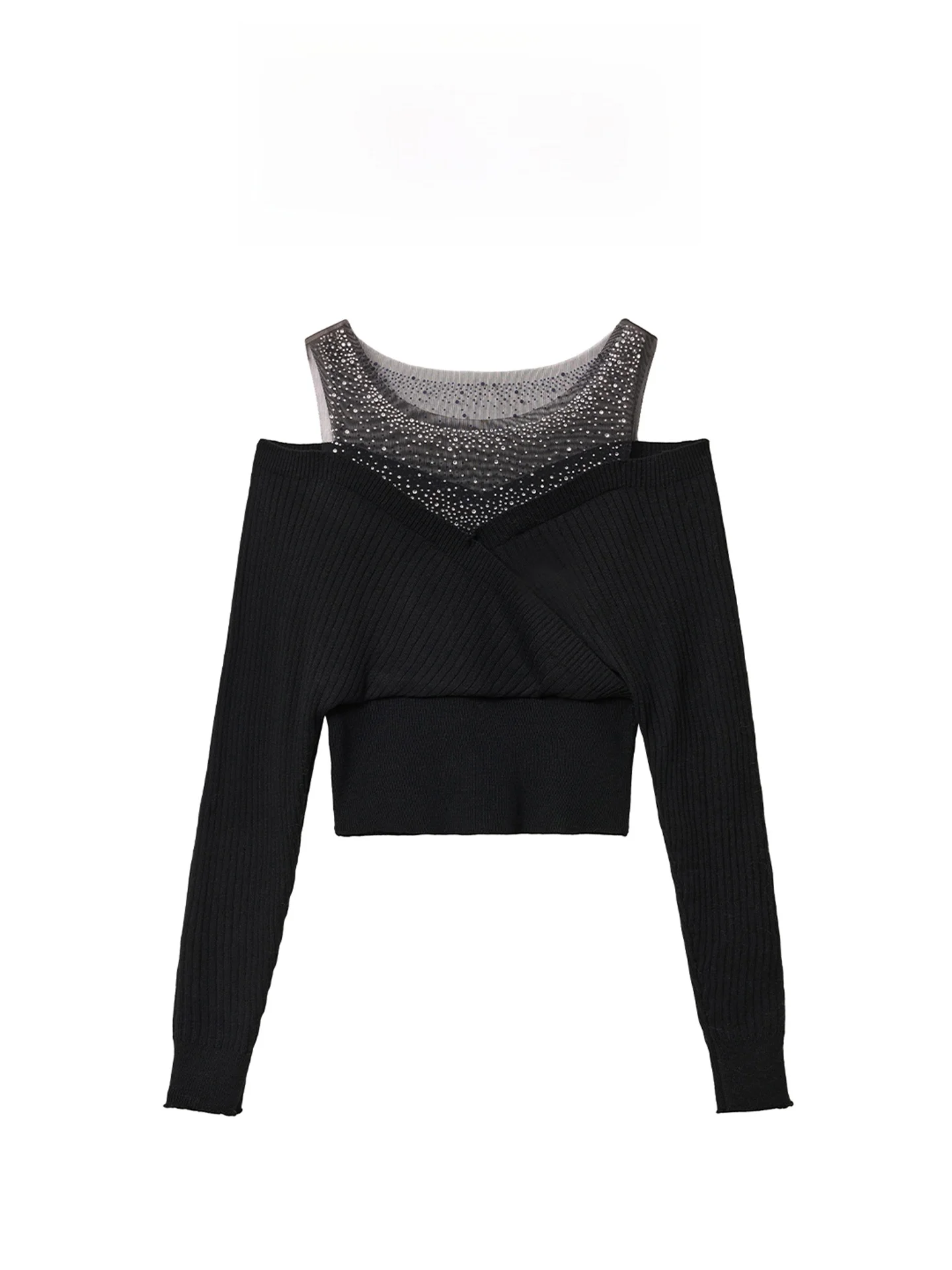 

Женский трикотажный базовый слой AZZHEN Star River S Slimming Cross Ne Me с пайетками, длинный рукав, круглый вырез, зимняя мода