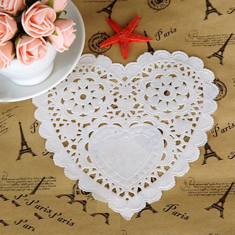 

100 pcs 5.5 Inch Hollow Love Heart Paper Doilies Floral Table Mats For Cake Baking Dessert Display Wedding Party Decoration