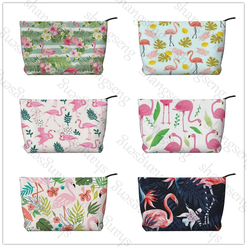 

Косметичка с цветочным принтом фламинго, сумка для хранения туалета, женская коробка, роскошная дорожная сумка на молнии, вельветовая сумка для хранения с принтом, подарок