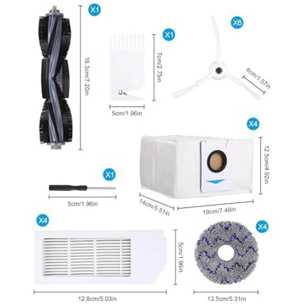 Accessories for X1 Omni/X1 E Omni/X1 Turbo Vacuum Cleaner, Main Brush Side Brushes Filters,Mop,Dust Bags