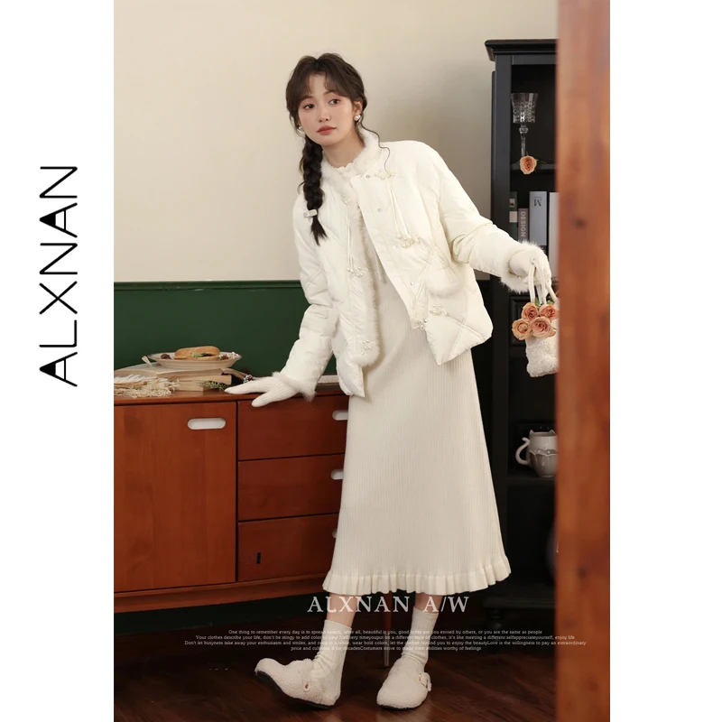 

ALXNAN 2026 Women's Down Jacket Winter New 90% White Duck Down Real Fur Collar Warm Elegant Pearl Button Design Coats LXN32761